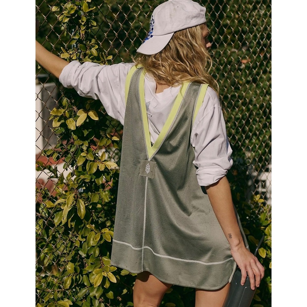 Free People Movement Walkout One Piece Mesh Romper attached short Olive Neon XS